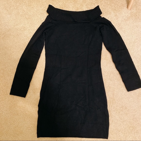 Bebe Black Knit Rhinestone Logo Sweater Dress - Picture 5 of 5